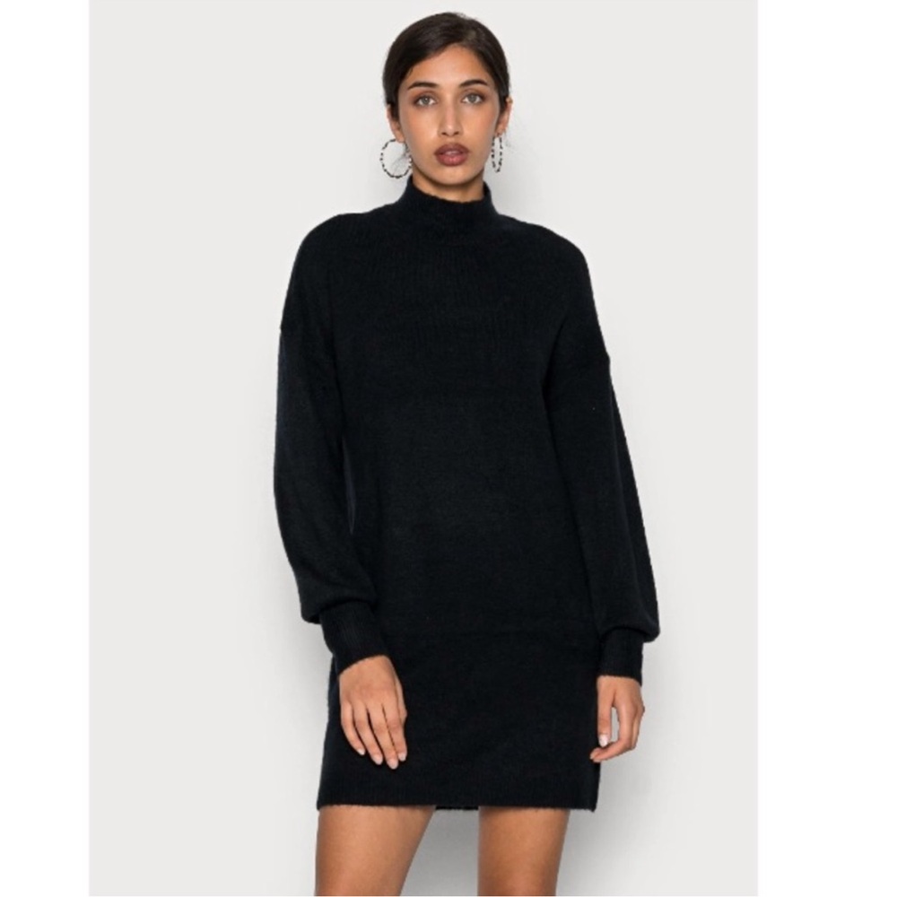 Vera Moda Nancy long sleeve funnel neck dress black mini sweater
